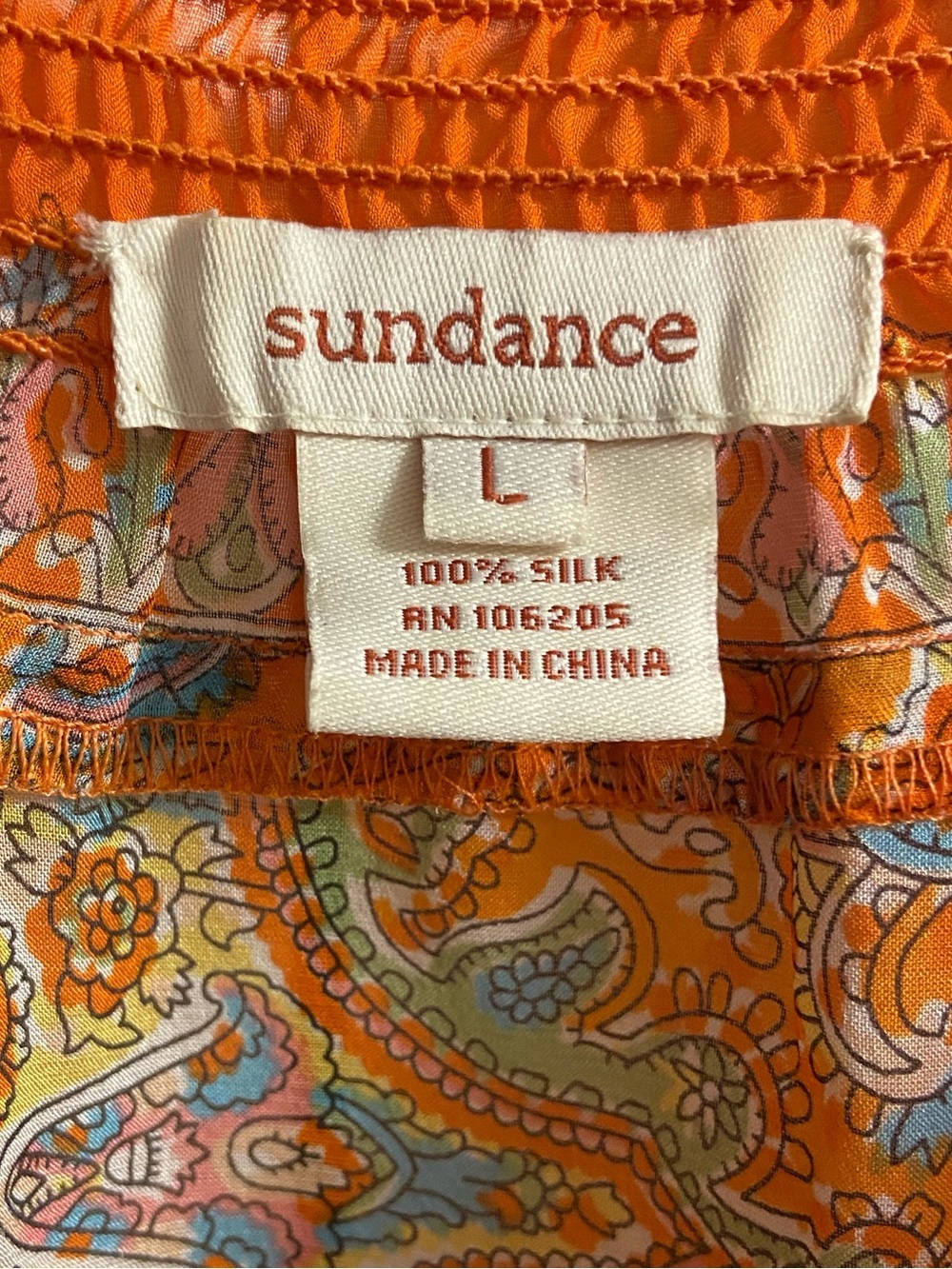 Sundance Silk Chiffon Paisley Tunic Top Off Shoulder Smocked Large - Picture 7 of 7